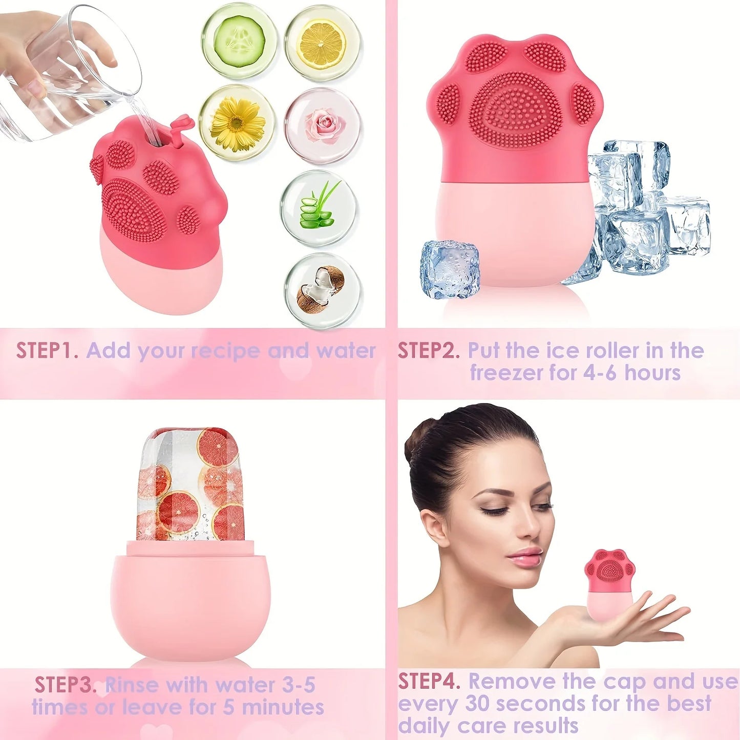 Ice Roller for Face with Brush & Pad – Puffiness & Pore Care